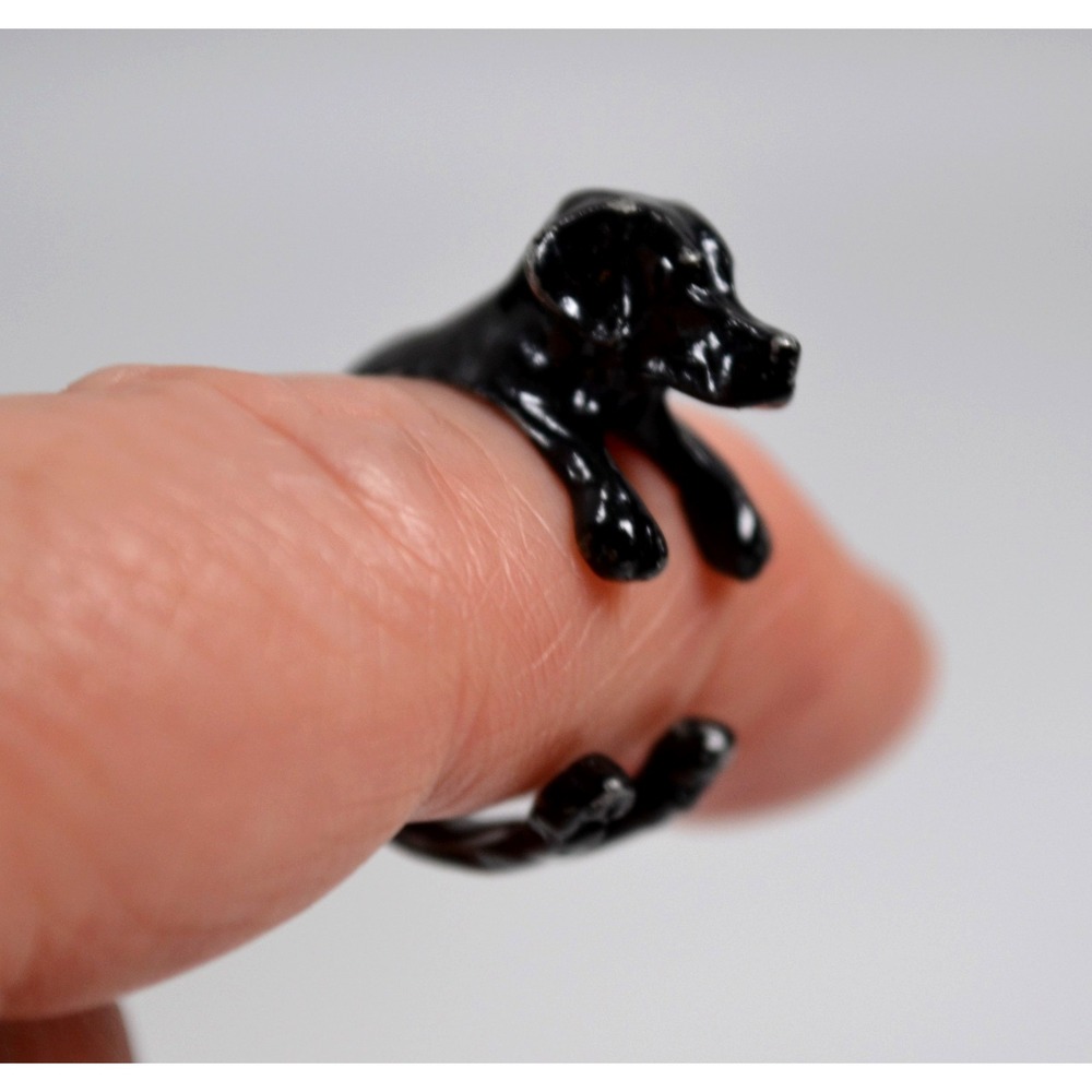 Vintage Black Tone Dog Wrap Ring Size 7 - Some Paint Loss